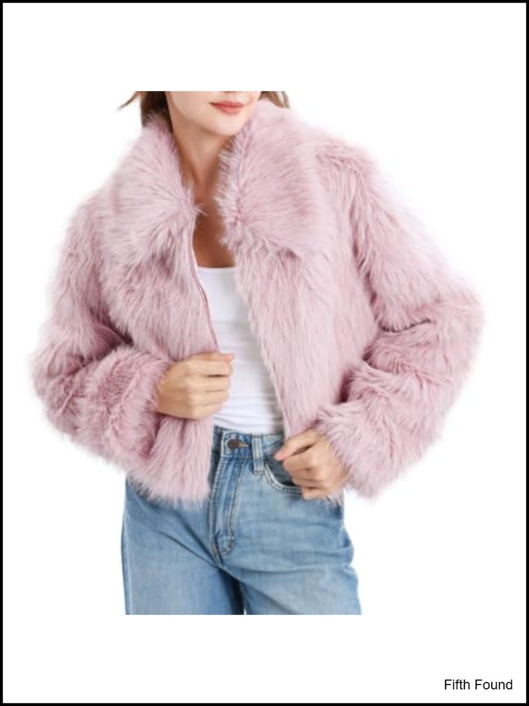 Faux Fur Zip-Up Cropped Jacket Long Sleeve Warm Winter Coat